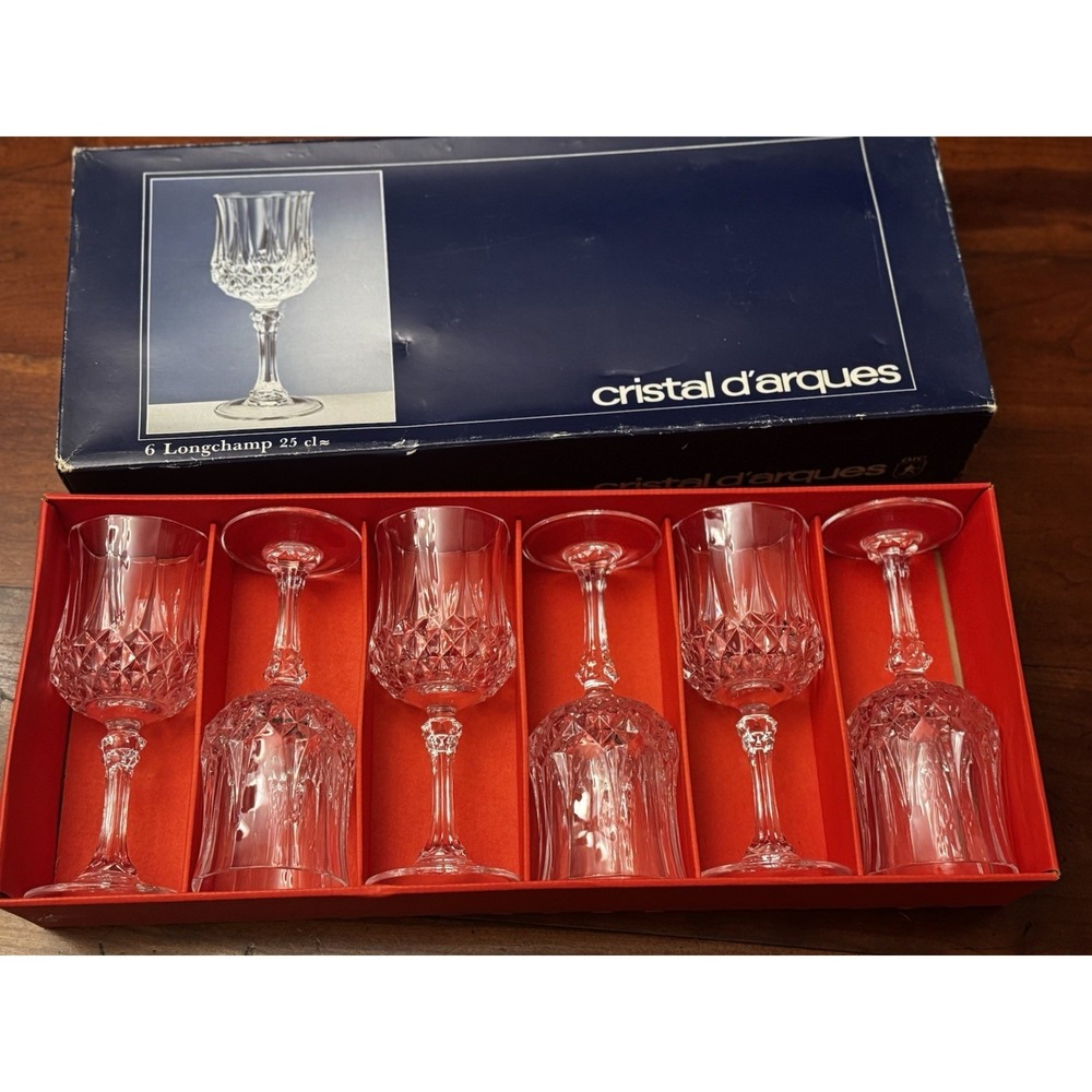 8 Cristal D'Arques Longchamp Wine Glasses New In Box - Picture 5 of 5